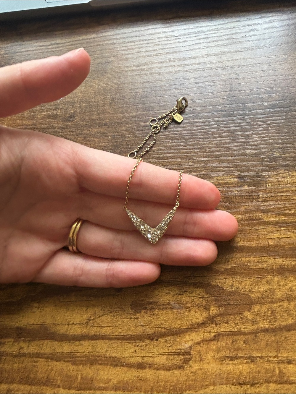 Alexis Bittar Gold Tone & Crystal Pave V Pendant Necklace